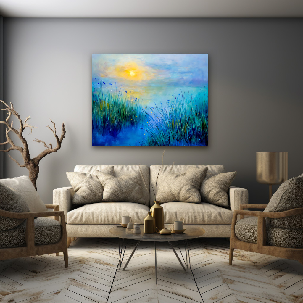 Poster: Blue Grasslands at Sunrise at morning – Image 3