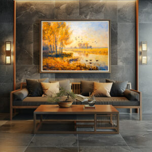 Poster: Autumn Riverbank with Migrating Birds in Havelland