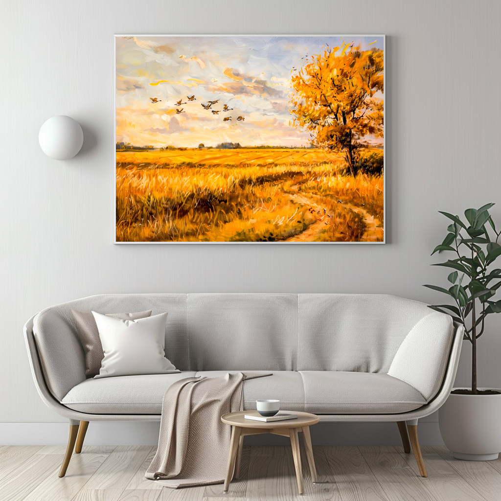 Poster: Golden Landscape with Flying Birds over Havelland landscape - immagine 3