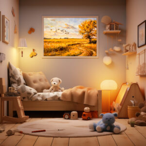 Poster: Golden Landscape with Flying Birds over Havelland landscape