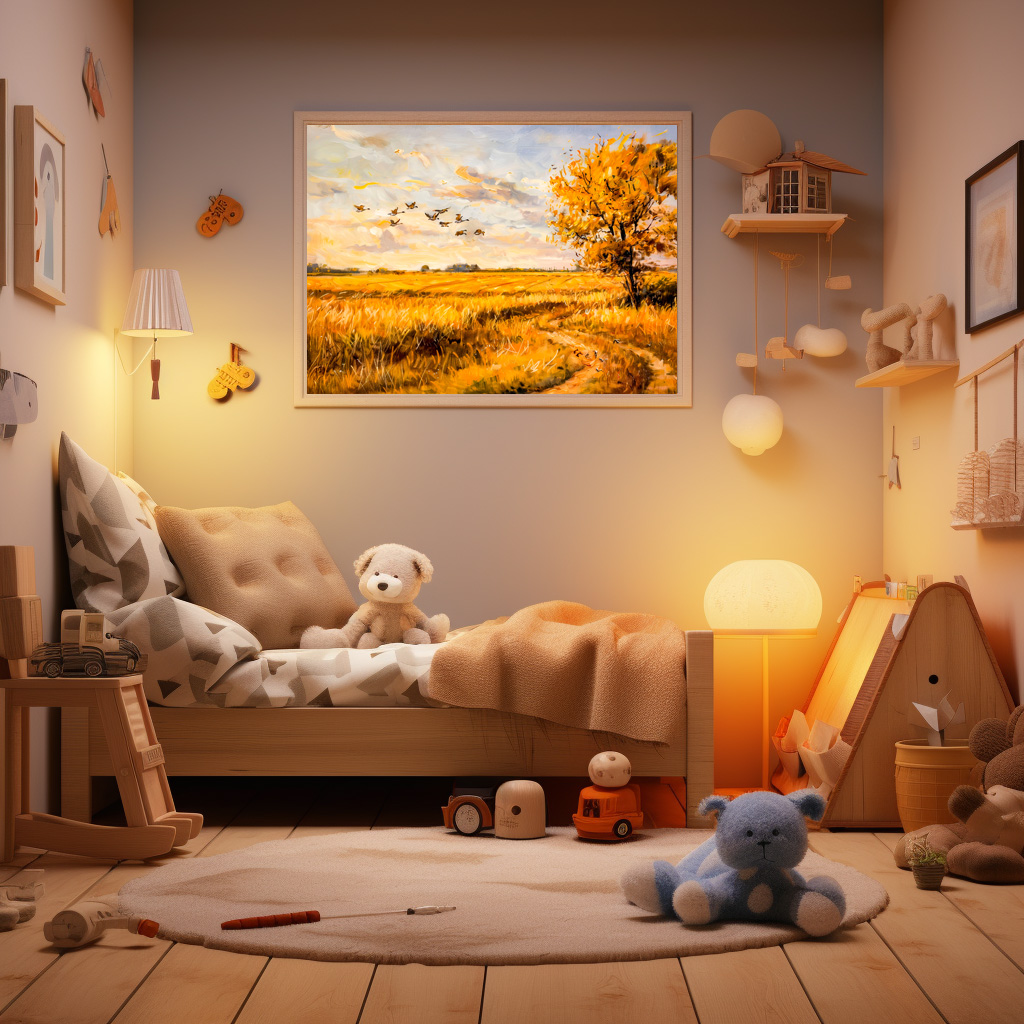 Poster: Golden Landscape with Flying Birds over Havelland landscape