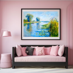 Poster: Impressionist Spring Riverbank with boats
