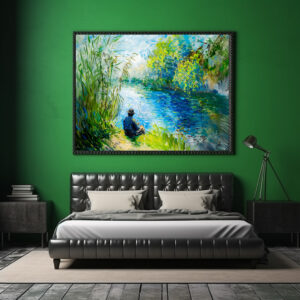 Poster: fisherman sitting by the Havel riverbank on a warm summer day