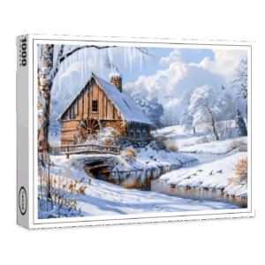 raxxa Premium-Puzzle: Rustic Winter Barn by Frozen Stream