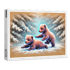 raxxa Premium-Puzzle: Playful Bear Cubs in Snow Pastel Chalk Drawing