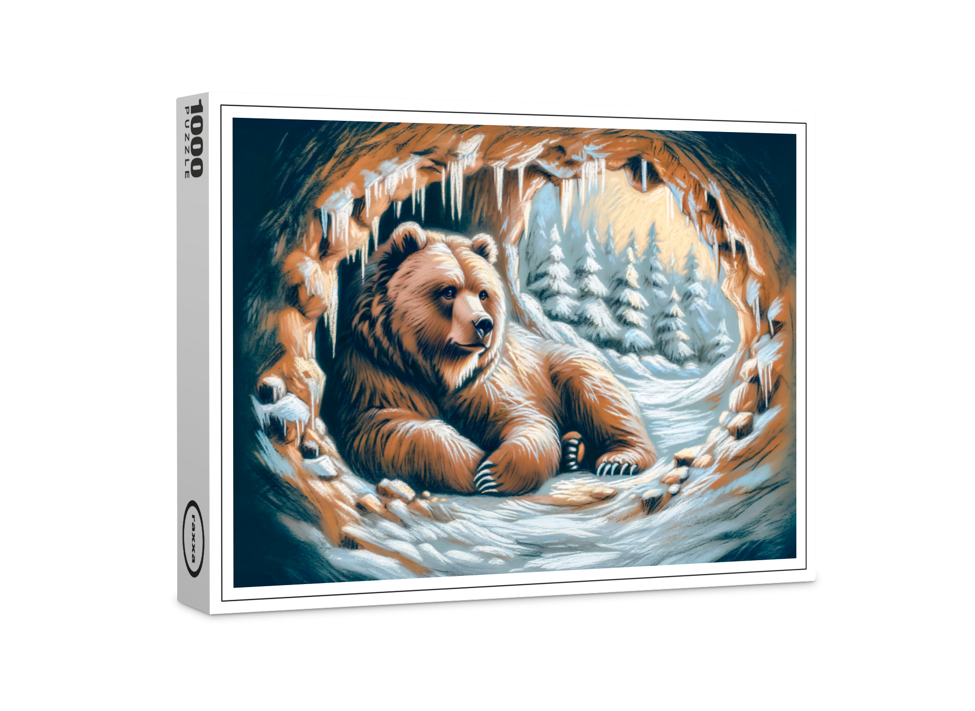 raxxa Premium-Puzzle: Brown Bear in Winter Cave Pastel Chalk Drawing