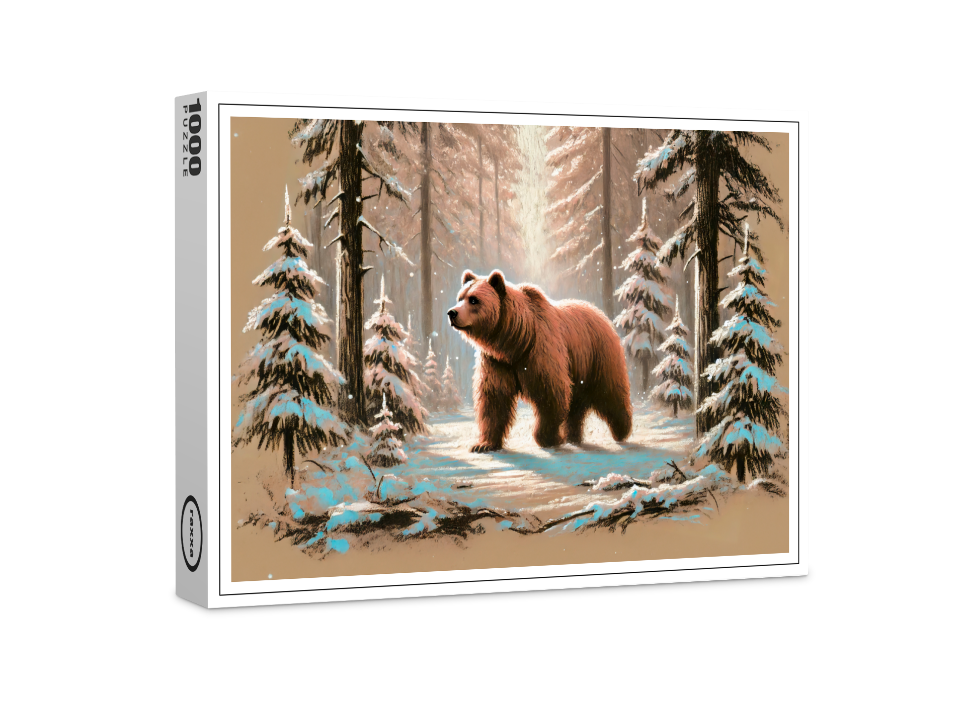 raxxa Premium-Puzzle: Brown Bear in Snowy Forest Pastel Chalk Art