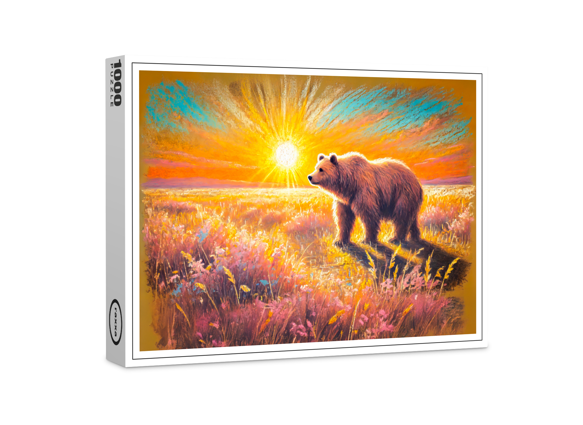 raxxa Premium-Puzzle: Brown Bear in Snowy Forest Pastel Chalk Art