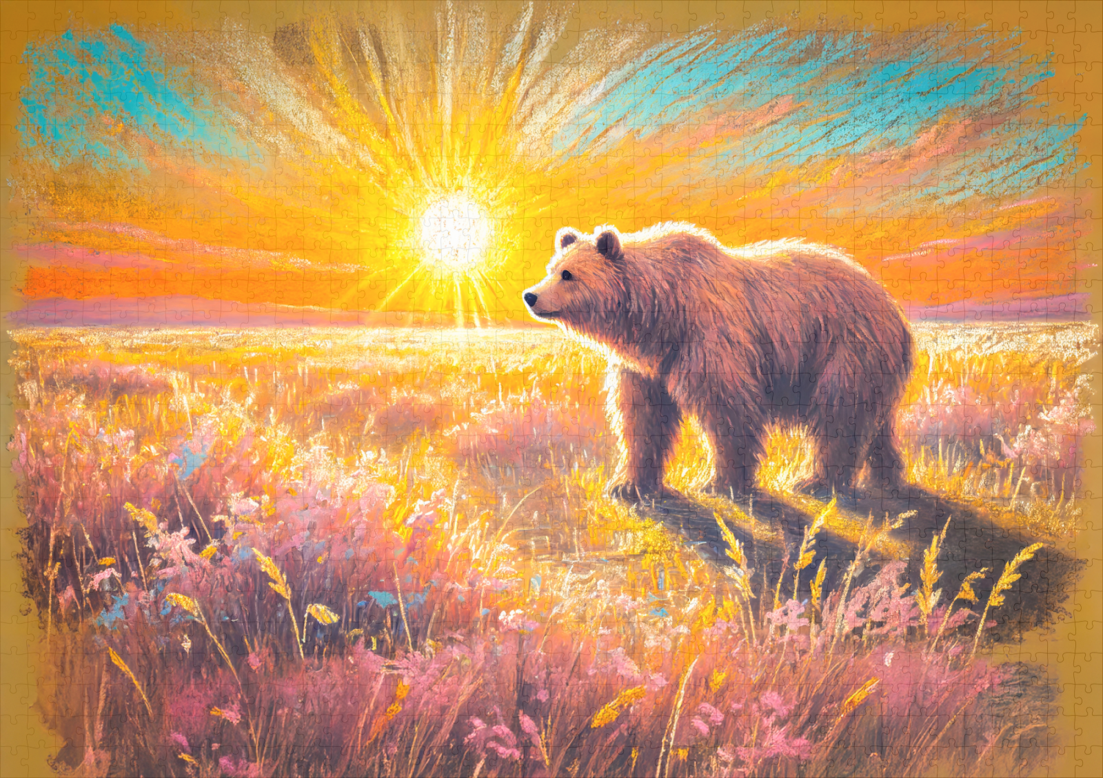 raxxa Premium-Puzzle: Brown Bear in Snowy Forest Pastel Chalk Art – Image 2