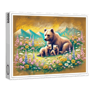 raxxa Premium-Puzzle: Bear Family in Mountain Meadow Pastel Chalk Drawing