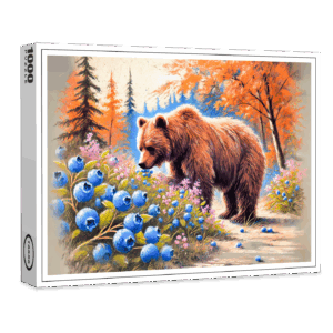 raxxa Premium-Puzzle: Brown Bear with Blueberries Pastel Chalk Art