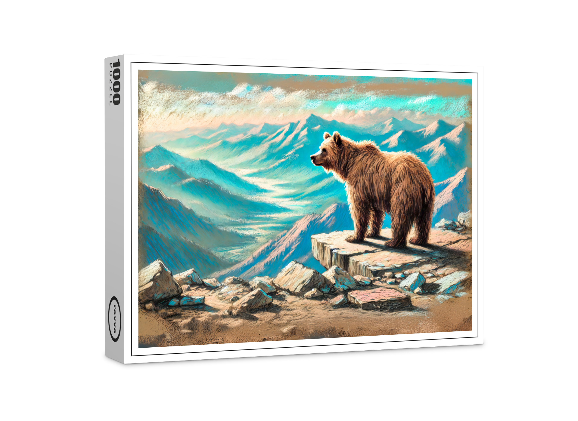 raxxa Premium-Puzzle: Brown Bear on Mountain Pastel Chalk Scene