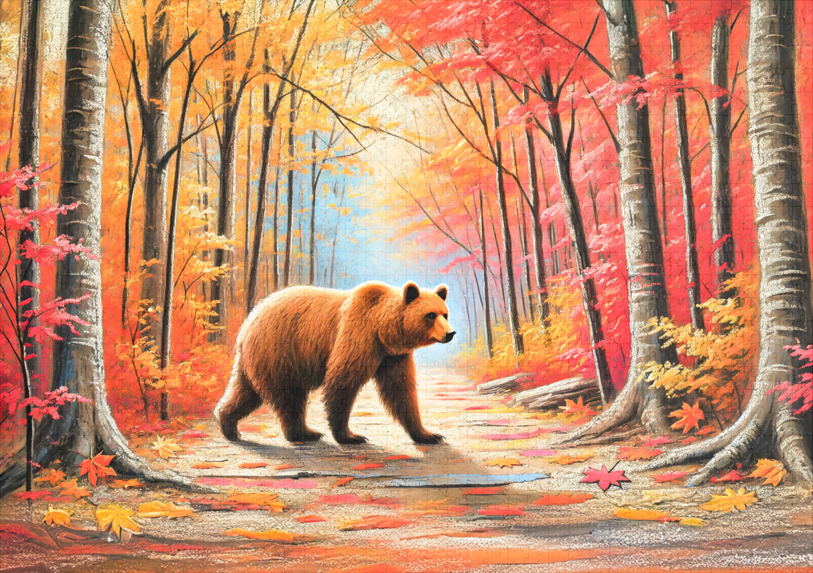 raxxa Premium-Puzzle: Brown Bear in Autumn Forest Pastel Chalk Art – Image 2