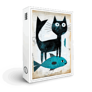 raxxa Premium-Puzzle: Black Cat with Blue Fish