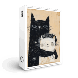 raxxa Premium-Puzzle: Black Cat Hugging a Hedgehog