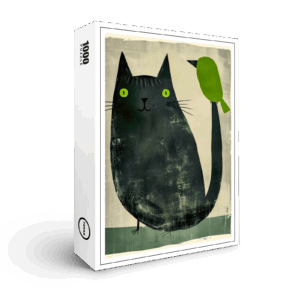 raxxa Premium-Puzzle: Black Cat with Green Bird on Tail