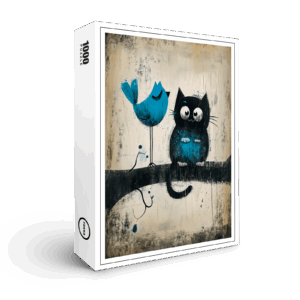 raxxa Premium-Puzzle: Whimsical Cat and Bird on a Branch