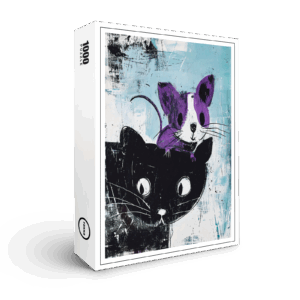 raxxa Premium-Puzzle: Black Cat with Purple Mouse on Head