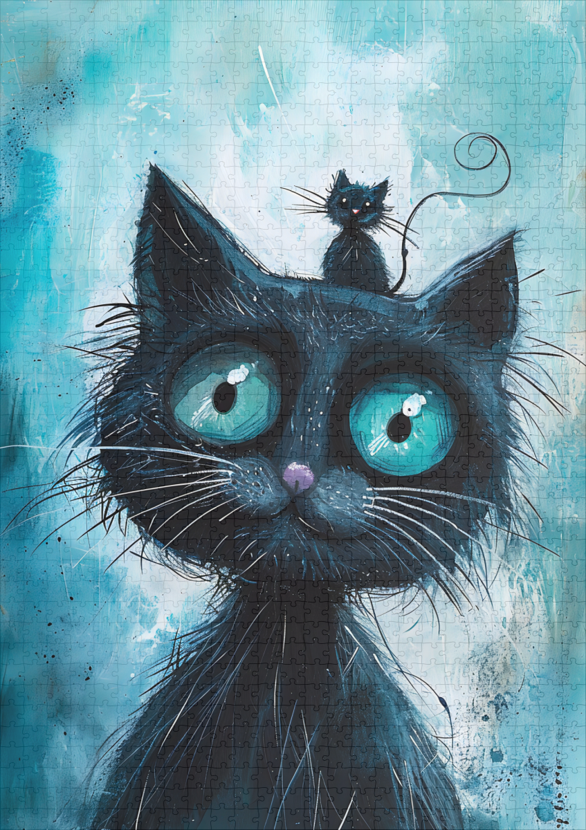 raxxa Premium-Puzzle: Black Cat with Small Cat on Head - Image 2