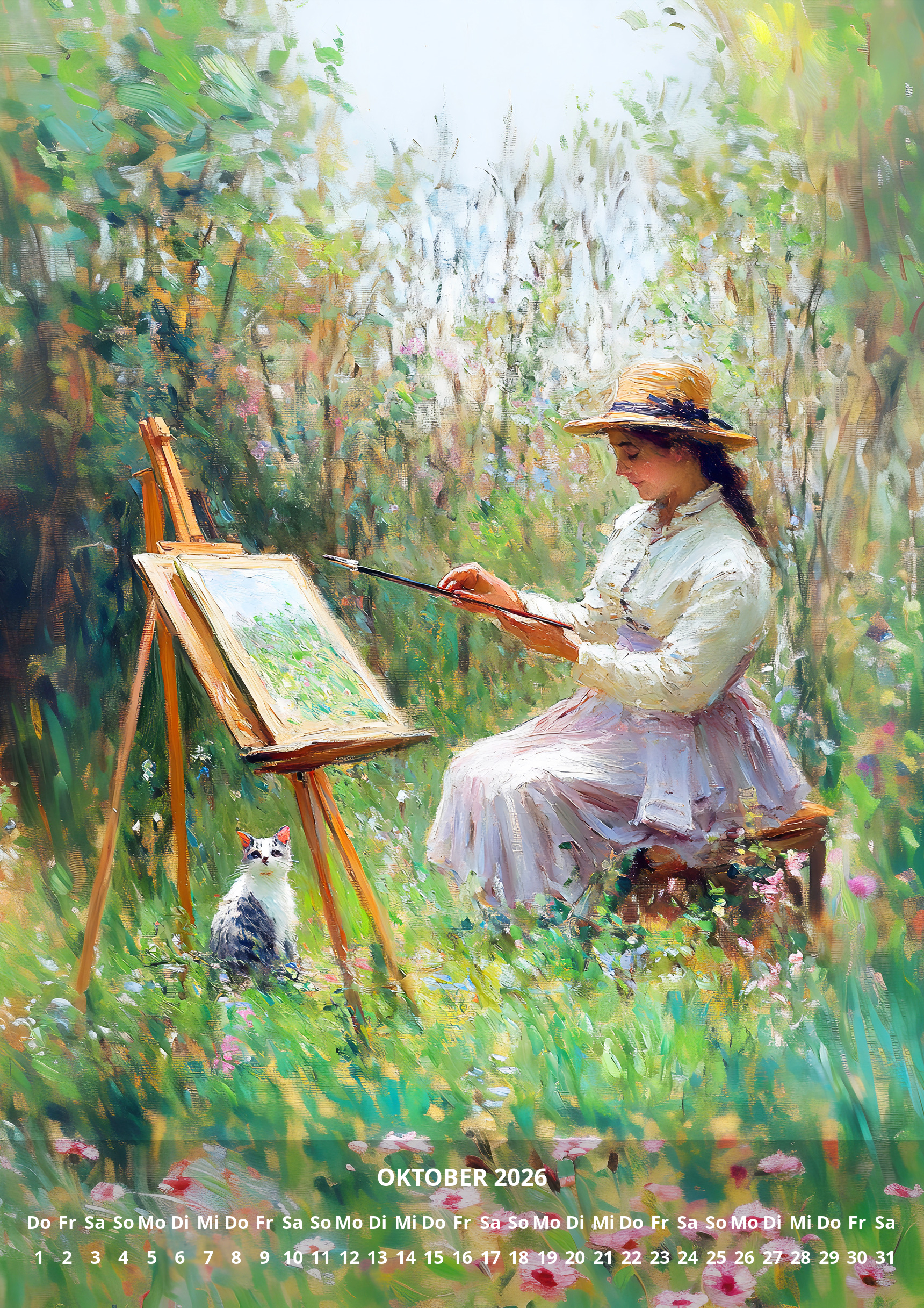 raxxa Premium-Monatskalender Impressionism Cats Garden 2026 - Imagen 12