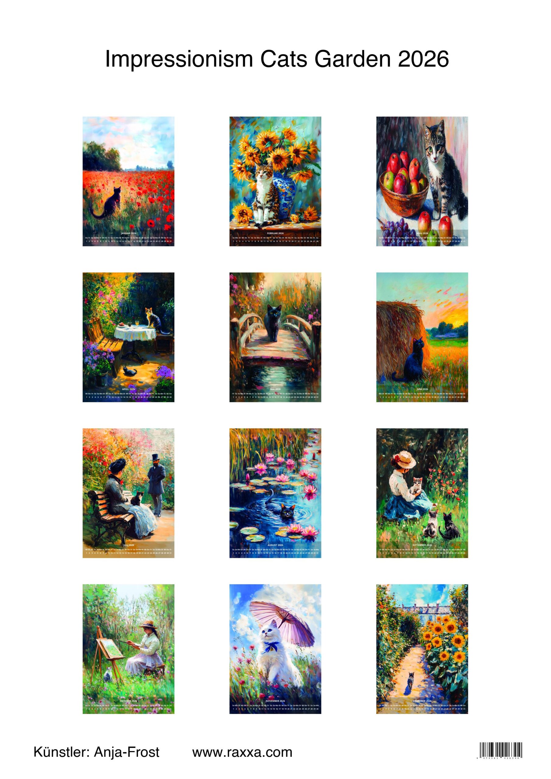 raxxa Premium-Monatskalender Impressionism Cats Garden 2026 - Imagen 2
