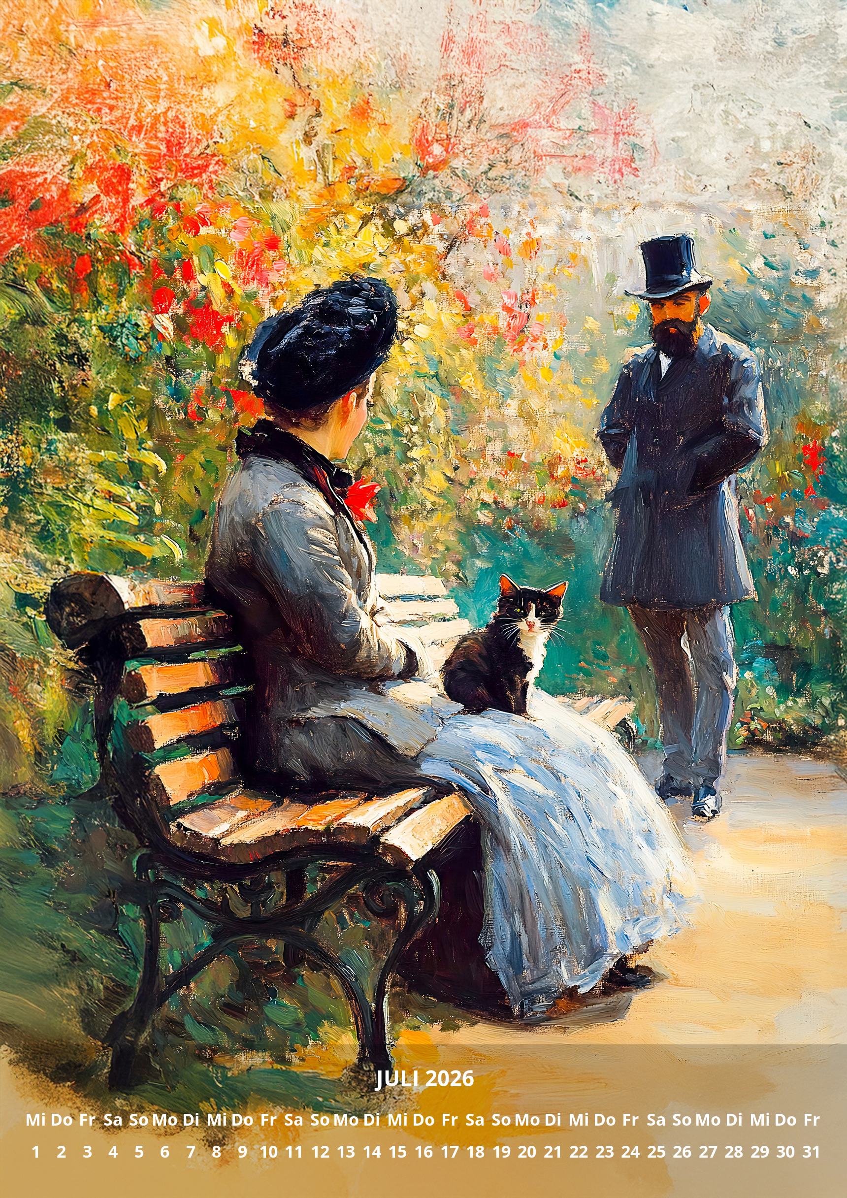 raxxa Premium-Monatskalender Impressionism Cats Garden 2026 - Imagen 9