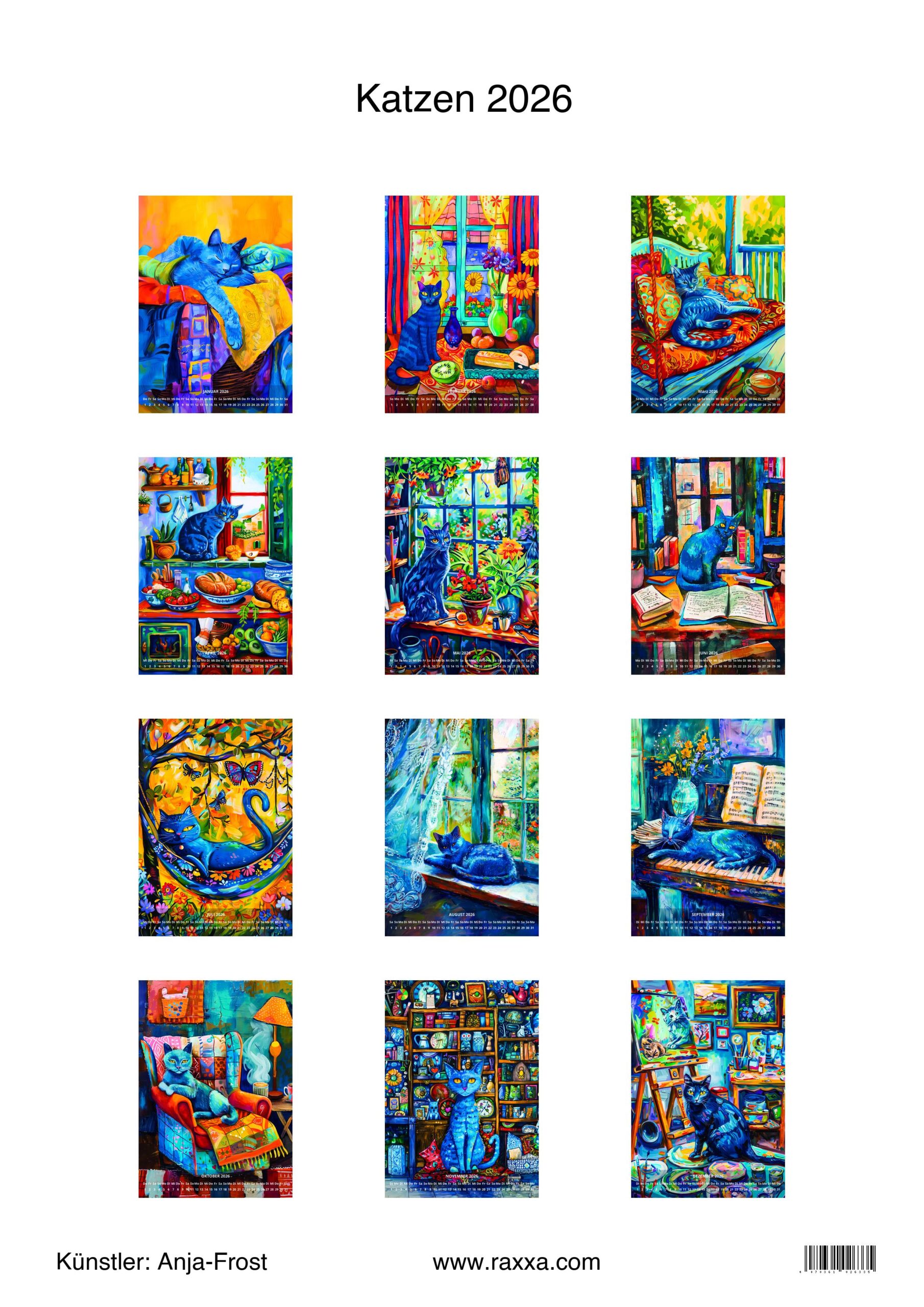 raxxa Premium-Monatskalender Katzen 2026 - immagine 2