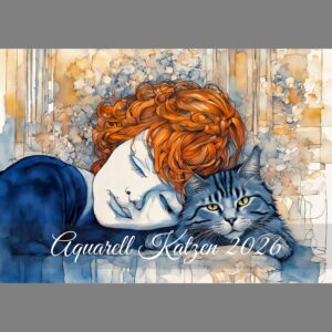 raxxa Premium-Monatskalender Aquarell Katzen 2026