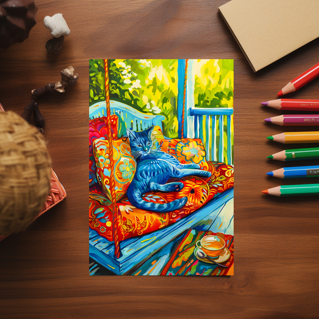 raxxa Postkarte: Cat is Grooming on Swing