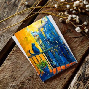 raxxa Postkarte: Cat is sitting on Balcony Railing