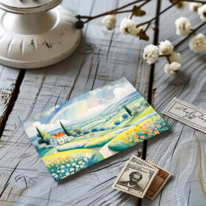 raxxa Postkarte: Spring Landscape with Rainbow over Italian Hills