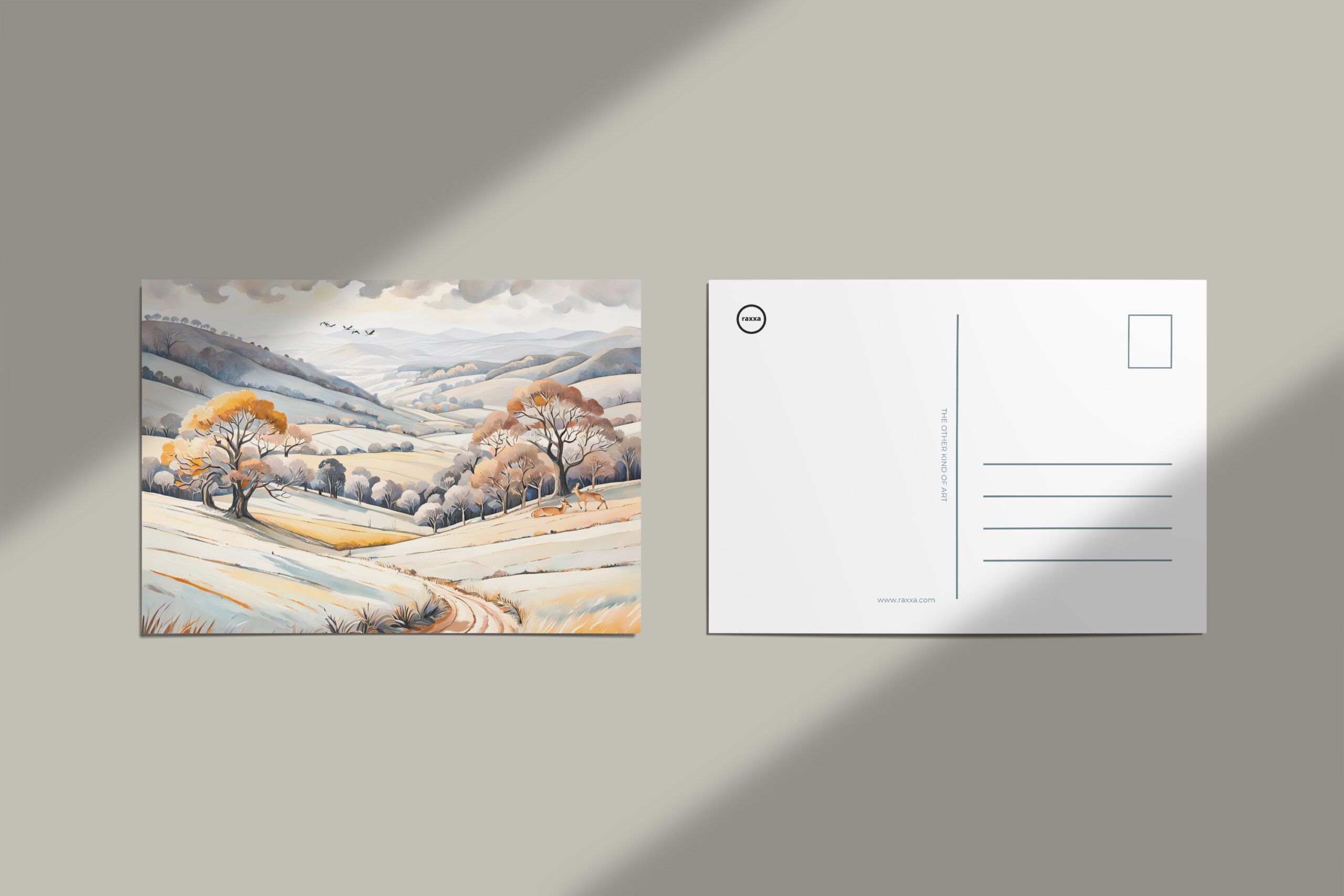 raxxa Postkarte: Pastel Watercolor Sunny Winter Landscape