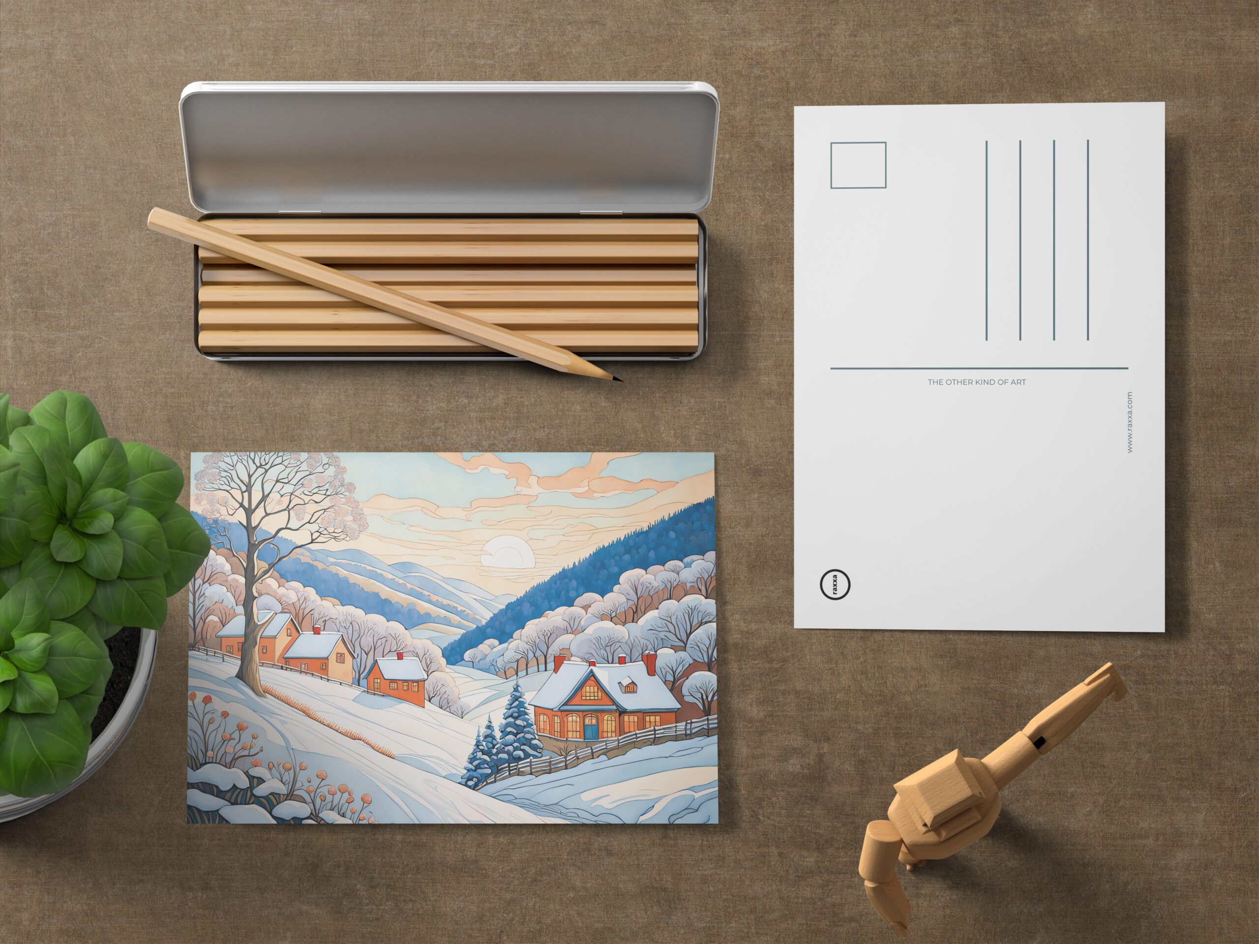 raxxa Postkarte: Winter Mountain Village in Morning Sun