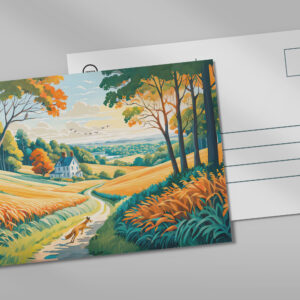 raxxa Postkarte: Fox Running on Field Path in Autumn Farmland