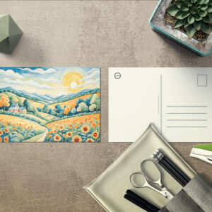 raxxa Postkarte: Pastel Landscape with Sunflower Fields and Path