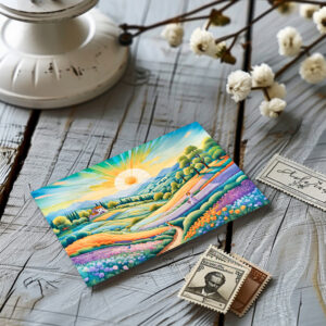 raxxa Postkarte: Summer Hillside with Lavender and Flower Fields