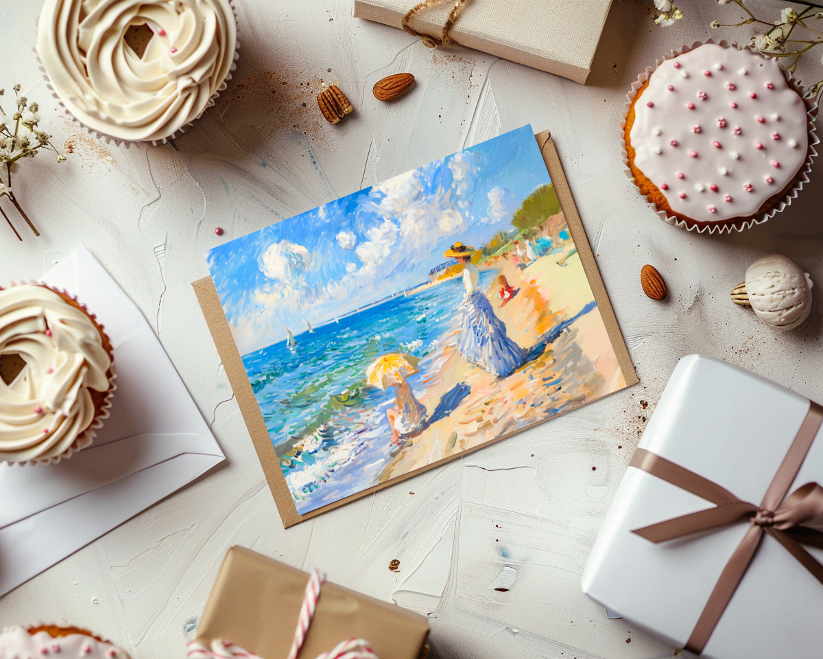 raxxa Postkarte: Woman with Parasol at the Beach Impressionism