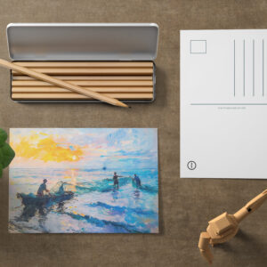 raxxa Postkarte: Fishermen at Sunset Impressionist Coastal Scene
