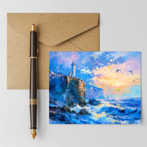 raxxa Postkarte: Lighthouse on Rocky Coast Impressionist Seascape