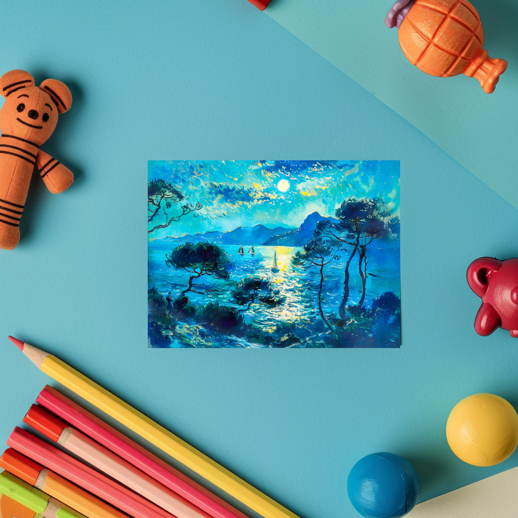 raxxa Postkarte: Moonlit Bay with Boats Impressionist Nocturne