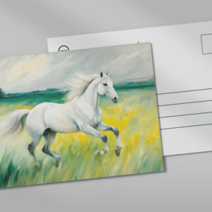 raxxa Postkarte: White Horse Running Across Meadow