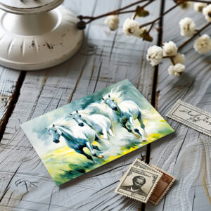 raxxa Postkarte: Three Horses Running Through Flower Field