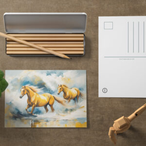 raxxa Postkarte: Two Chestnut Horses Running Through Red Sand