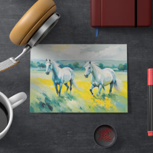 raxxa Postkarte: Two White Horses Running Through Yellow Flowers