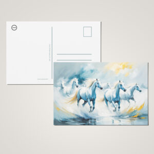 raxxa Postkarte: Large Group of White Horses Running Through Sea