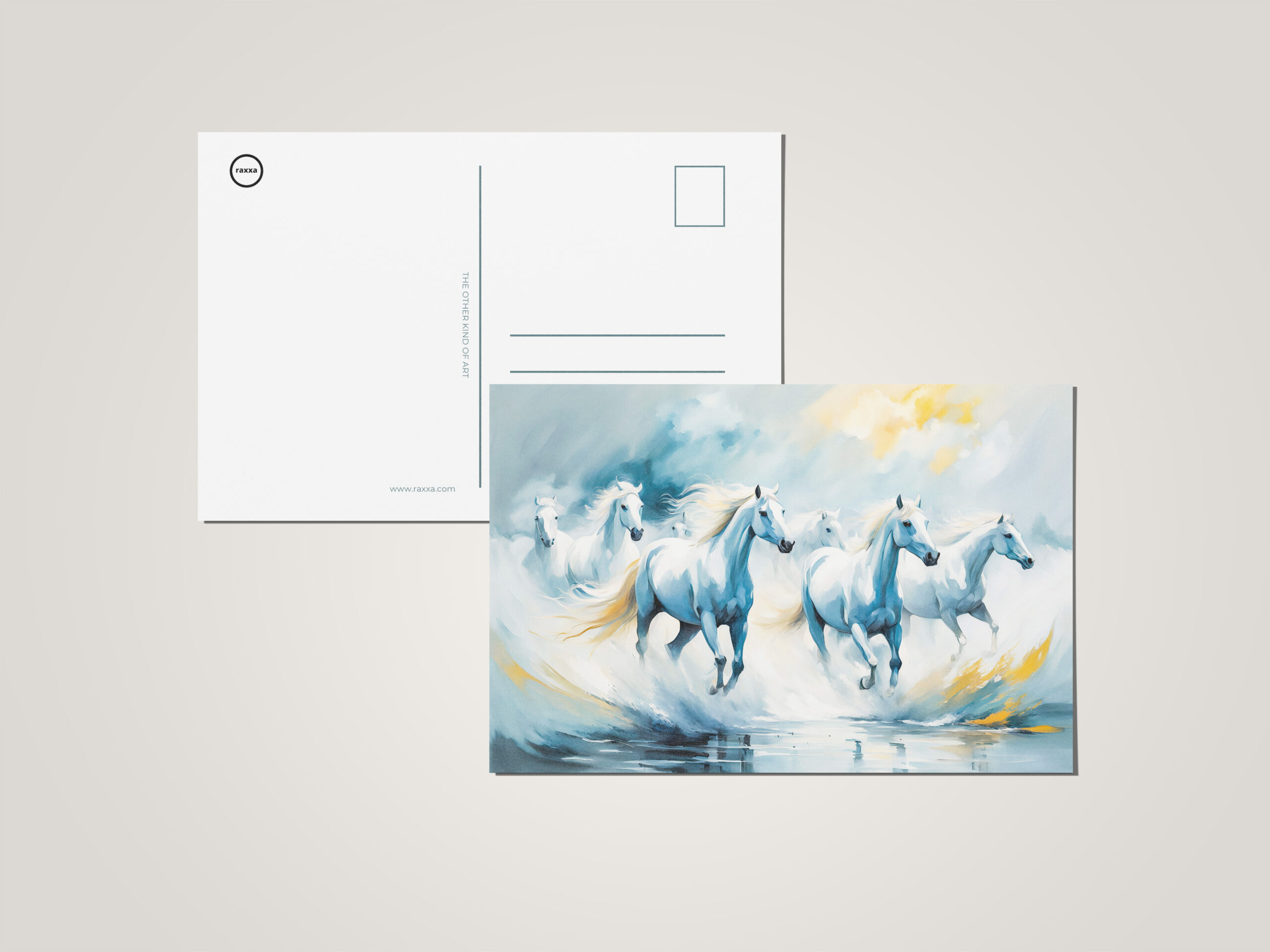 raxxa Postkarte: Large Group of White Horses Running Through Sea