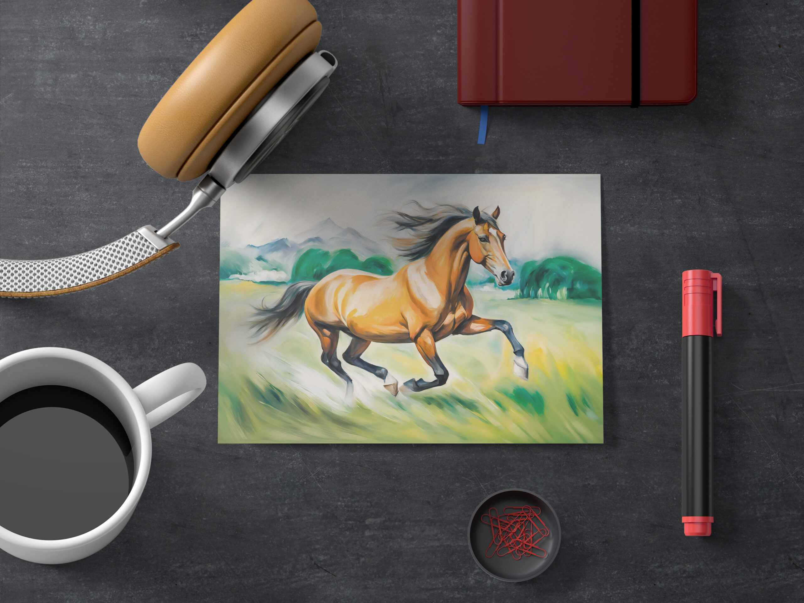 raxxa Postkarte: Brown Horse Running Across a Meadow