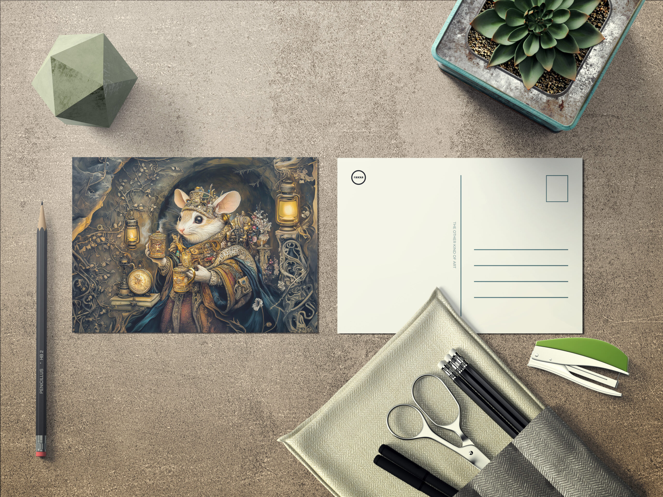 raxxa Postkarte: Mouse King in a Tree Root Castle