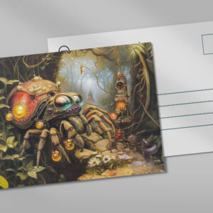 raxxa Postkarte: Funny Spider with Snail Shell Body in Fantasy Forest