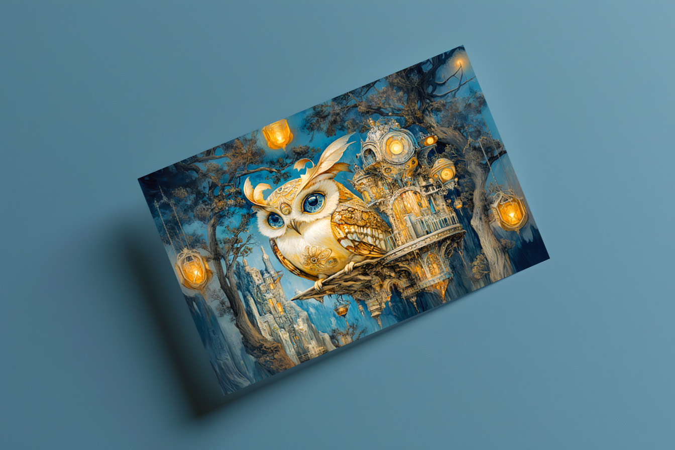 raxxa Postkarte: Mystical Owl in a Tree Castle at Night